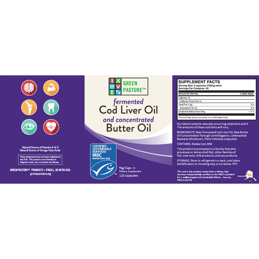 Green Pasture Butter Oil and Fermented Cod Liver Oil Blend - Capsules